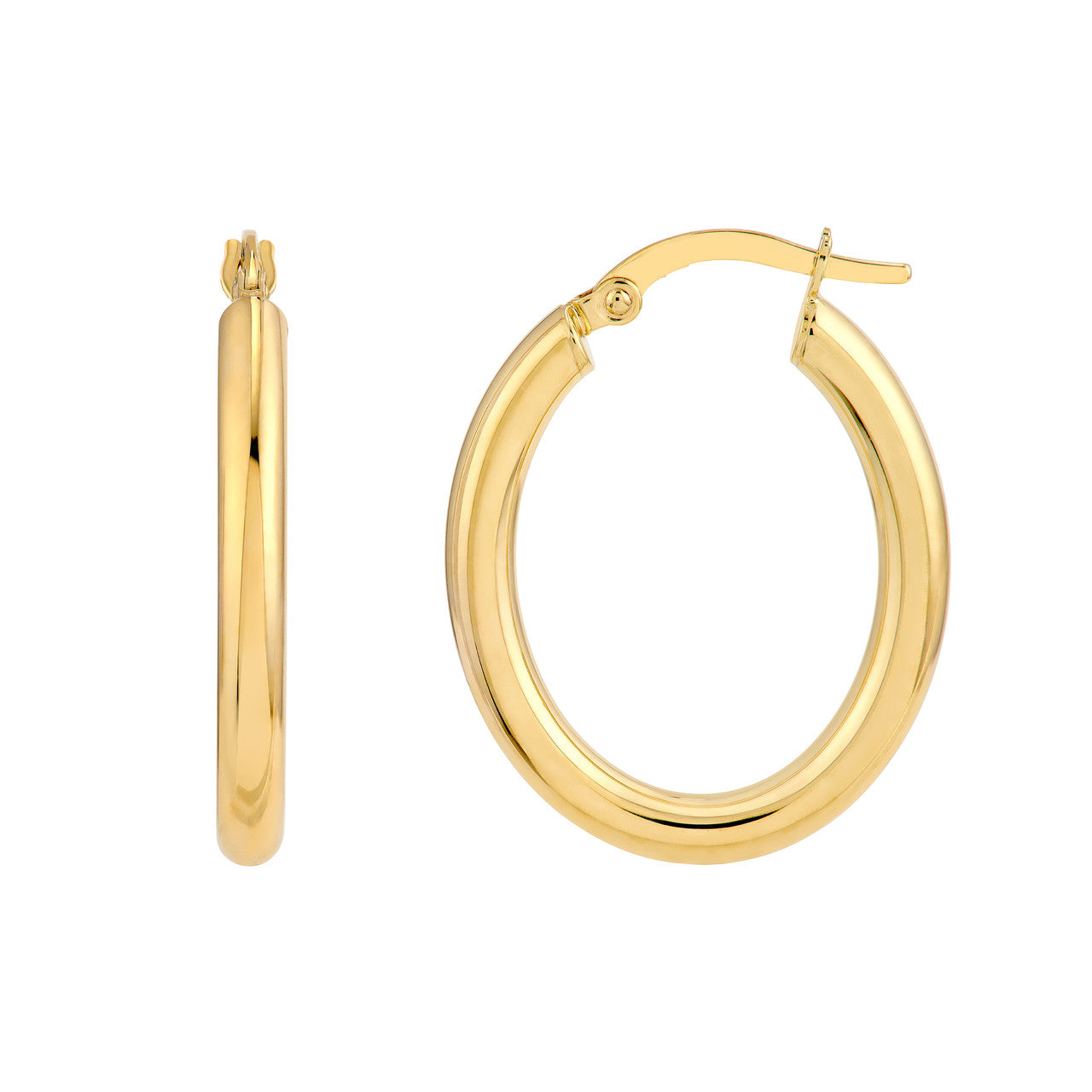 3mm Oval 20x15 Polish Tube Hoop Earrings in 14K Yellow Gold