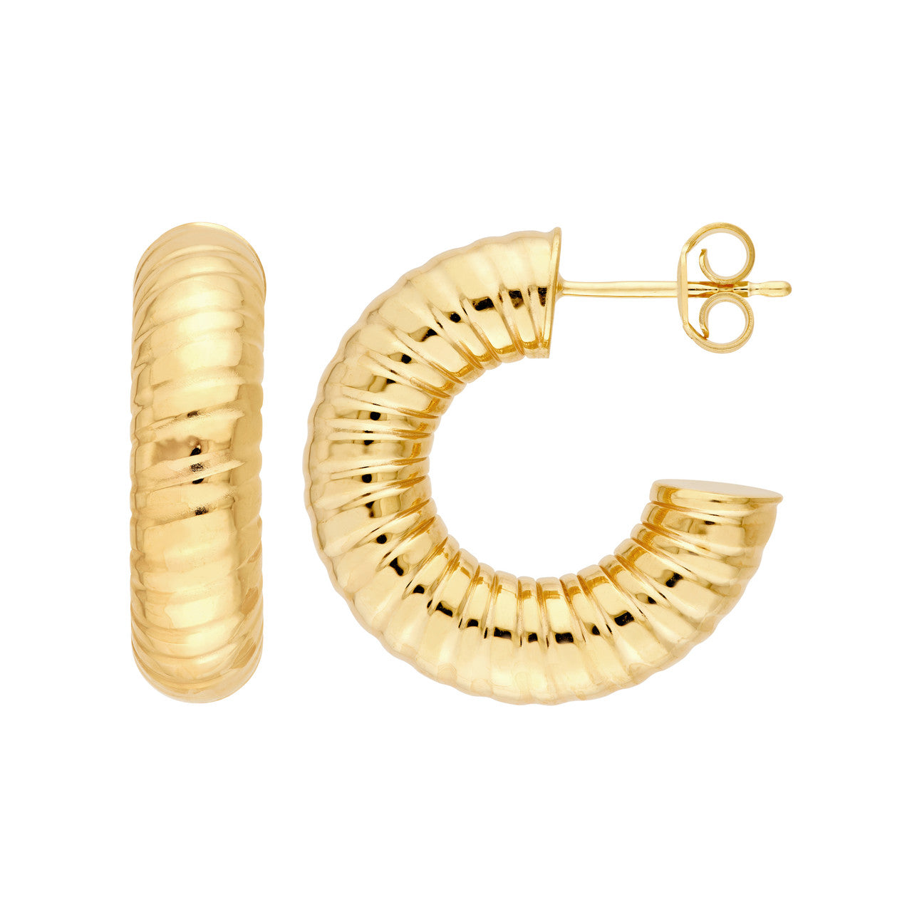 10mm Hammered Round Hoop Earrings in 14K Yellow Gold