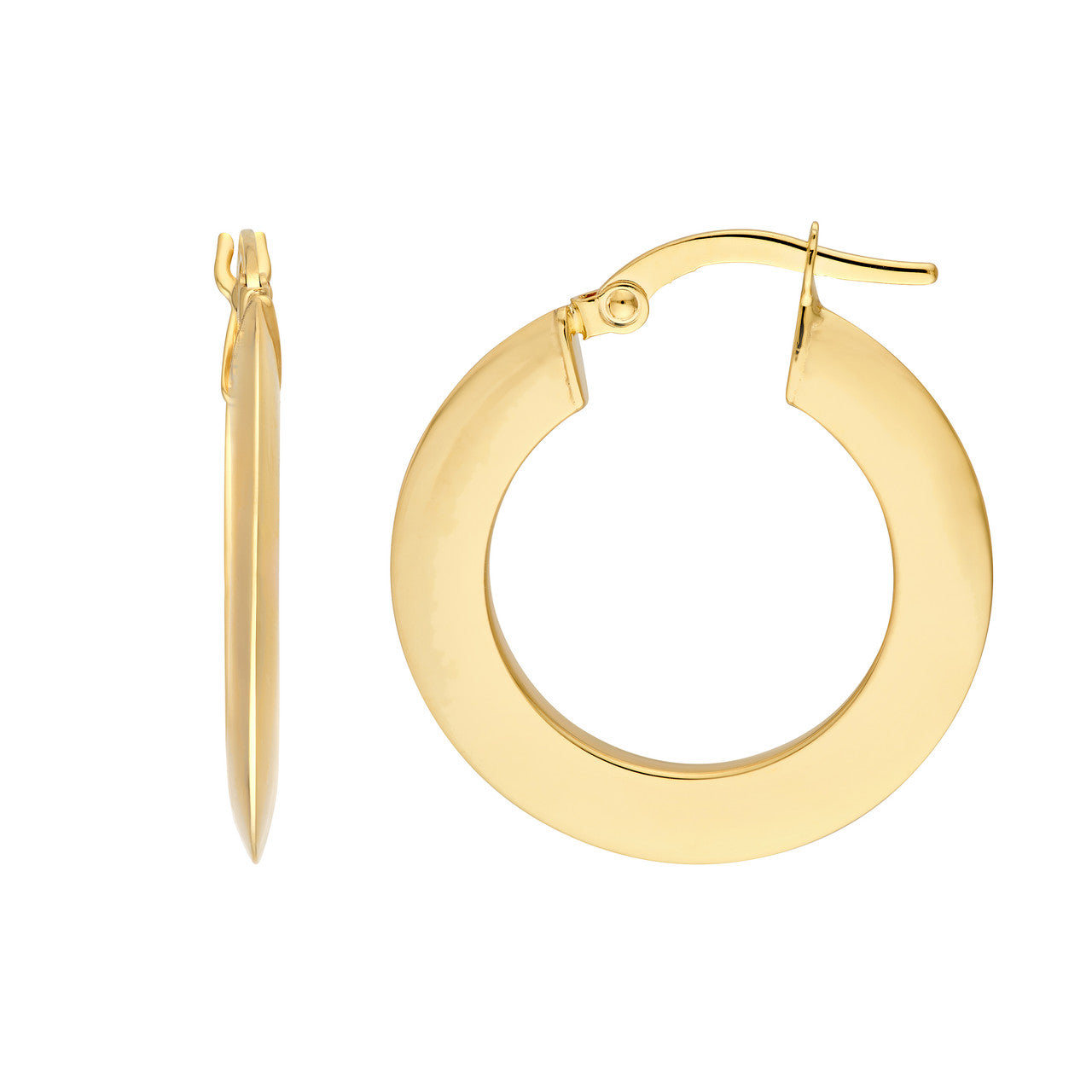 Triangular Tube Round Hoop Earrings in 14K Yellow and White Gold