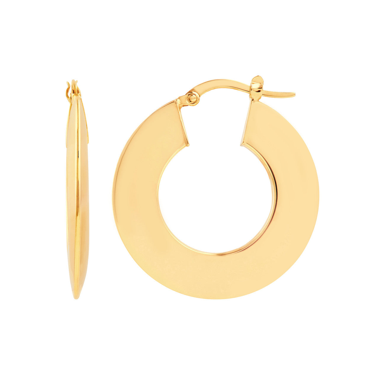 Wide Triangular Tube Round Hoop Earrings in 14K Yellow Gold