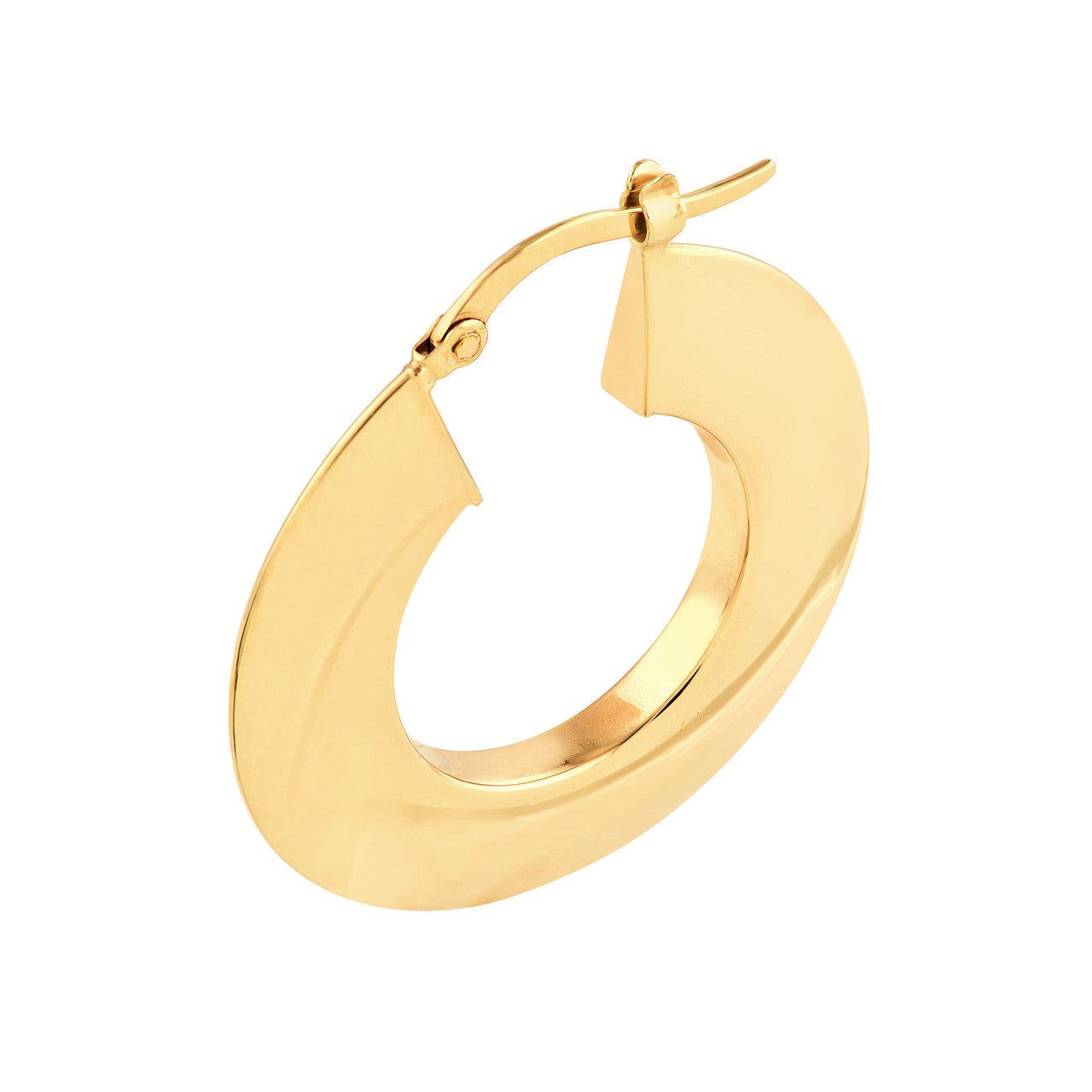 Wide Triangular Tube Round Hoop Earrings in 14K Yellow Gold