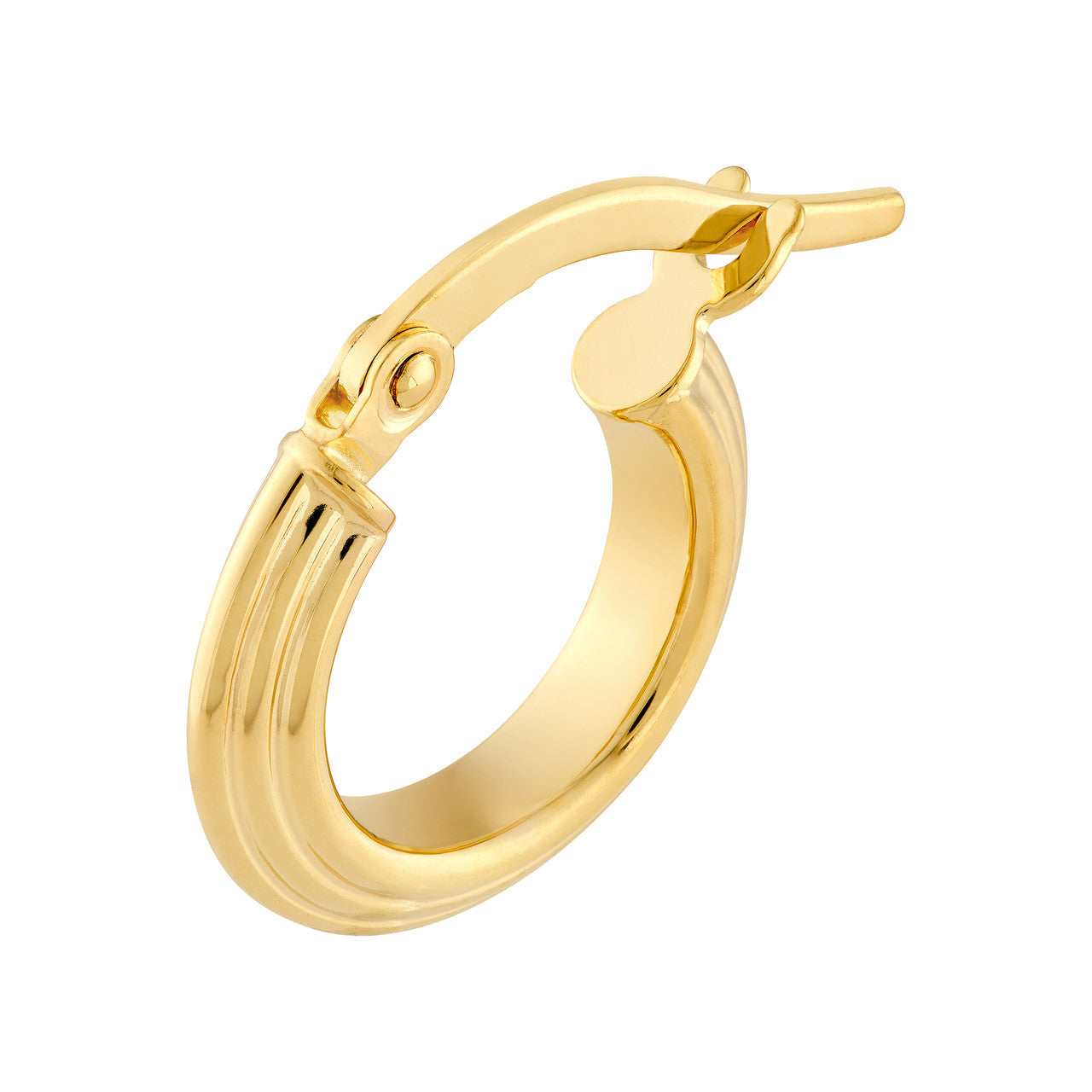 Triangle Tube Hammered Round Hoop Earrings 14K Yellow Gold