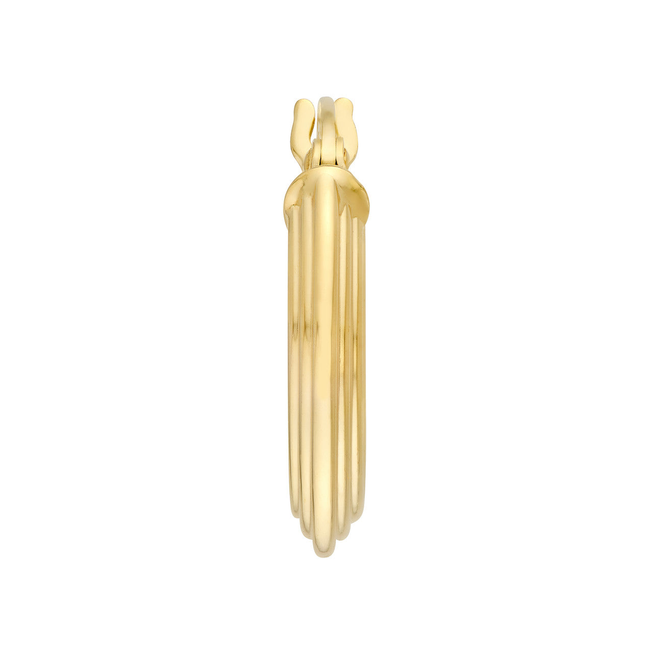 Triangle Tube Hammered Round Hoop Earrings 14K Yellow Gold