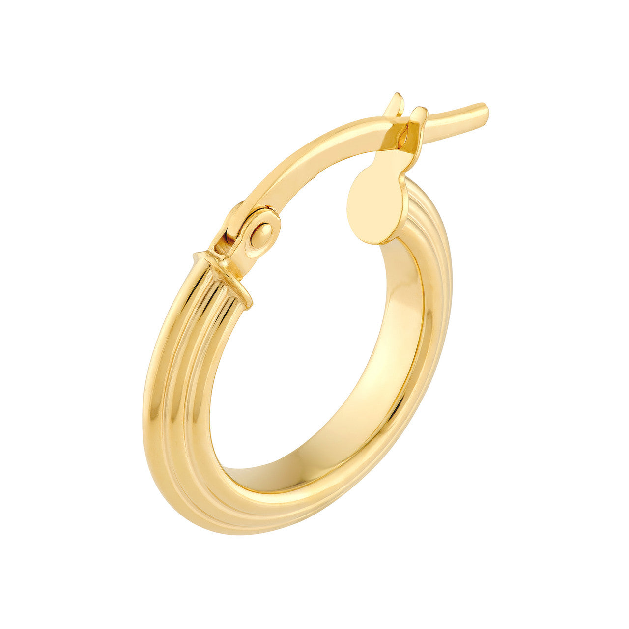 Triangle Tube Hammered Round Hoop Earrings 14K Yellow Gold