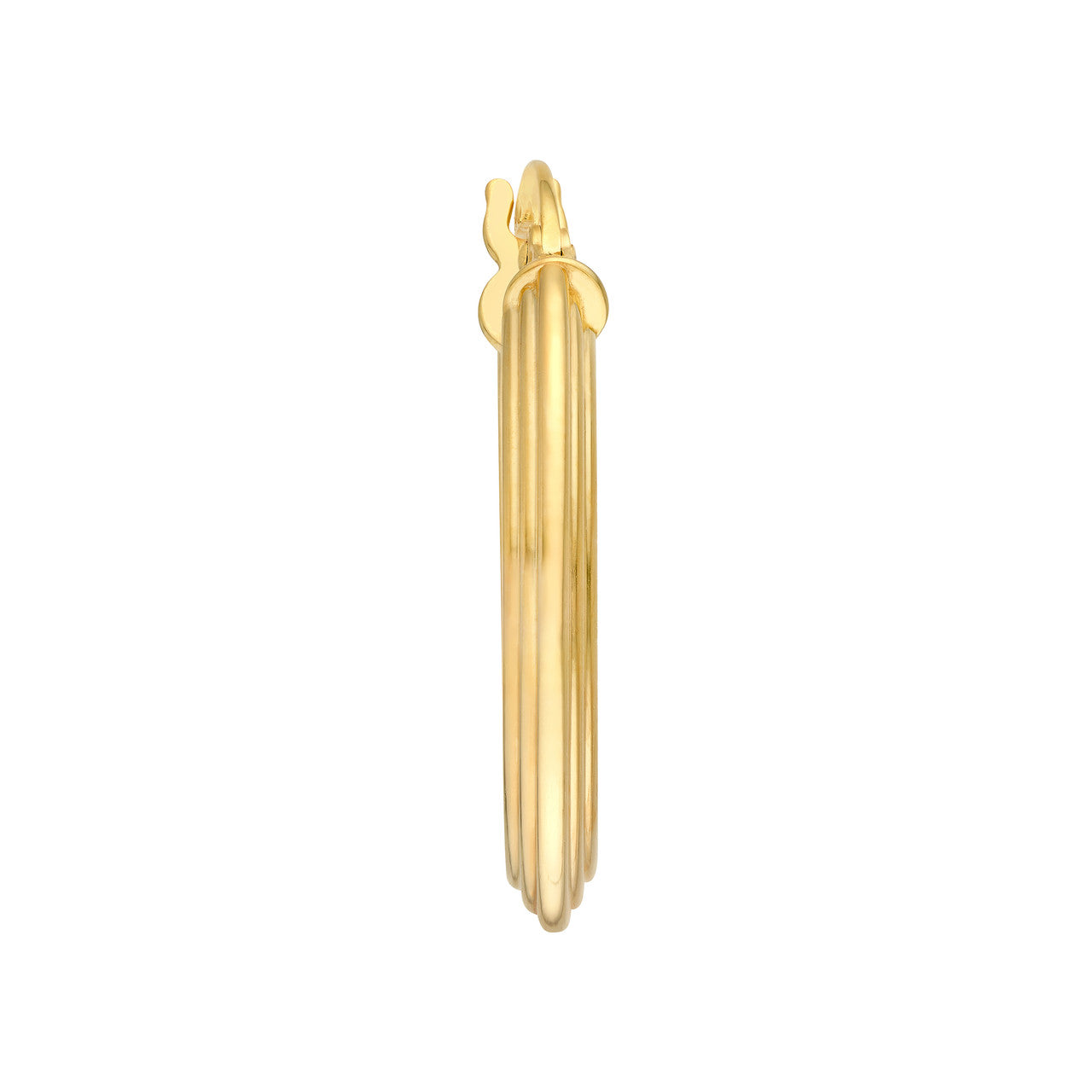Triangle Tube Hammered Round Hoop Earrings 14K Yellow Gold