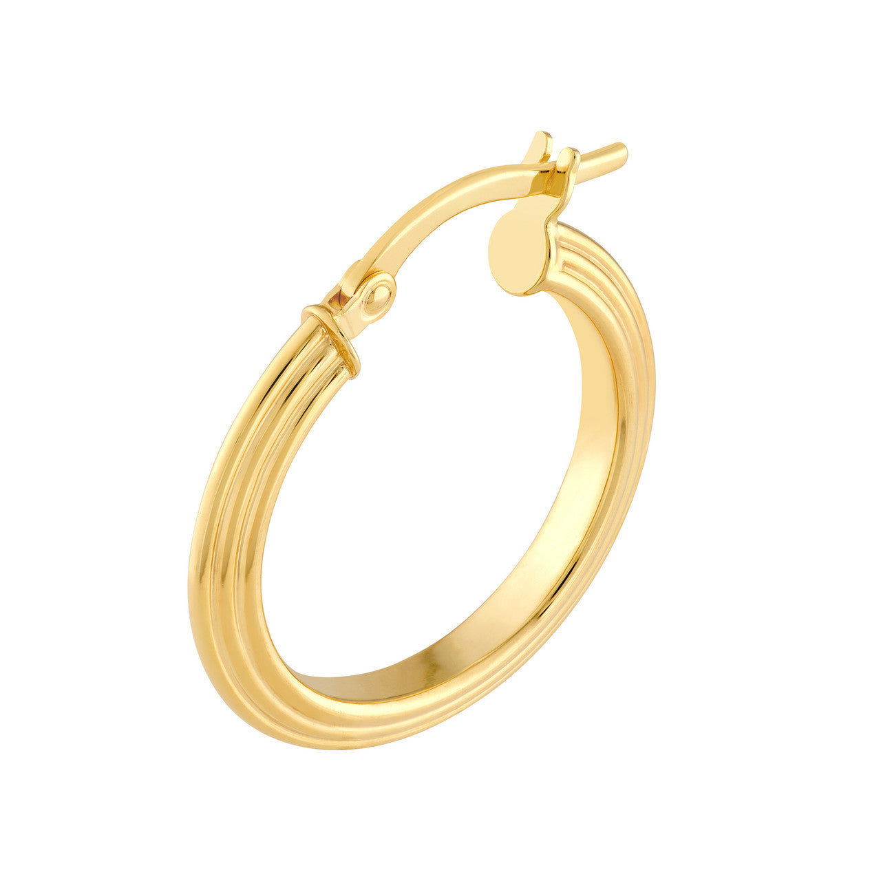 Triangle Tube Hammered Round Hoop Earrings 14K Yellow Gold