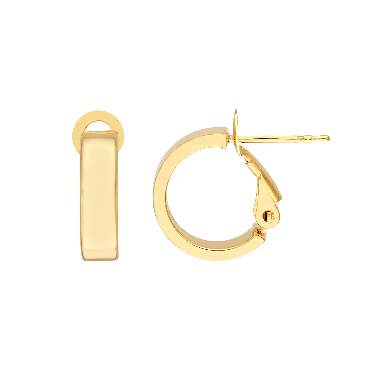 Rectangle Tube Round Hoop Earrings 14K Yellow Gold