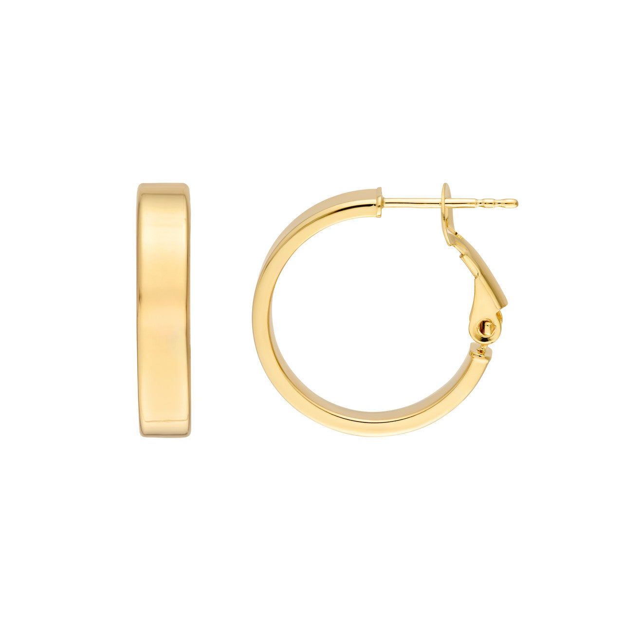 Rectangle Tube Round Hoop Earrings 14K Yellow Gold