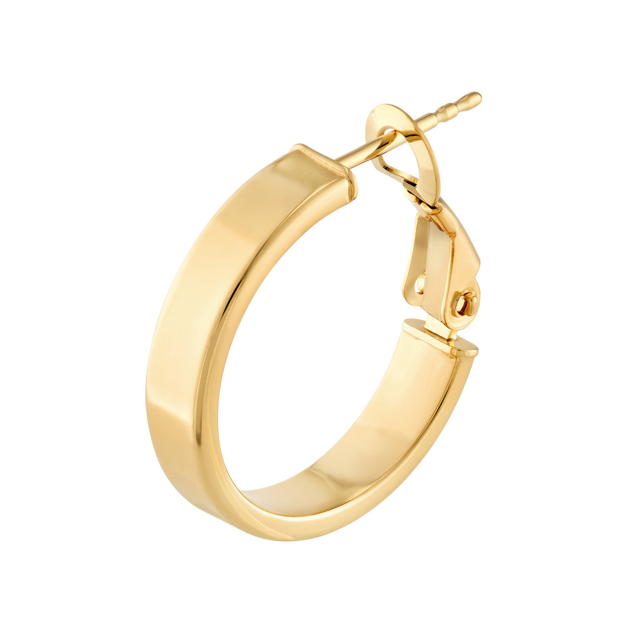 Rectangle Tube Round Hoop Earrings 14K Yellow Gold