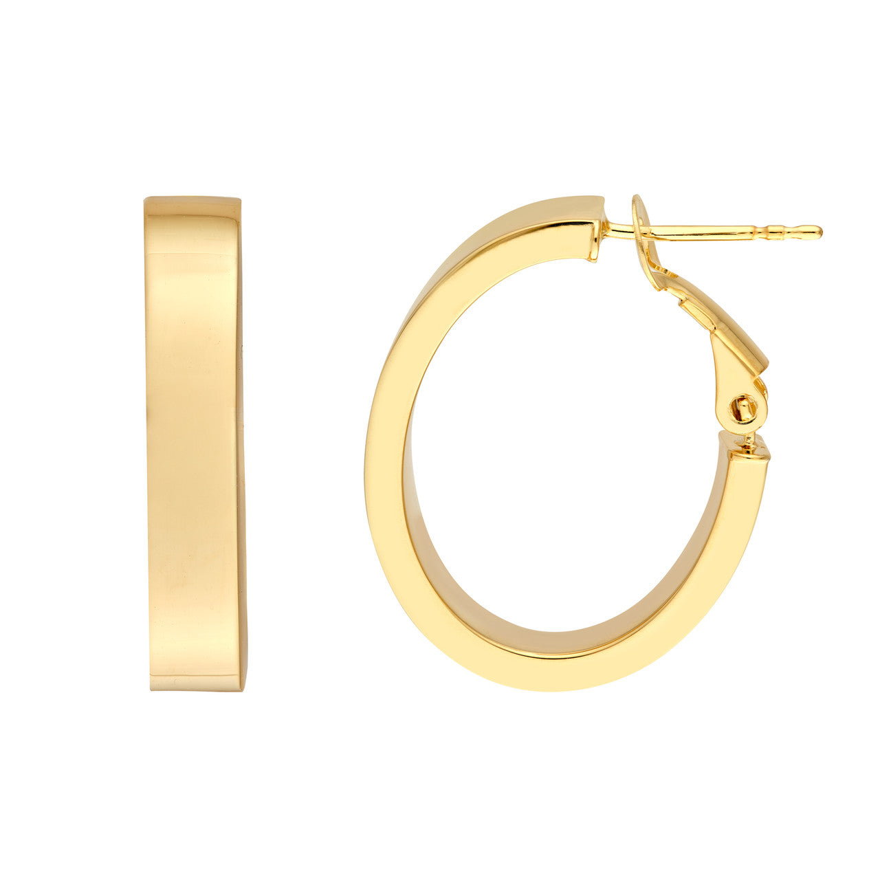 15mm Rectangle Tube Oval Hoop Earrings in 14K Yellow Gold