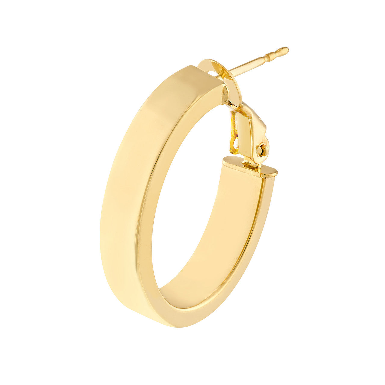 15mm Rectangle Tube Oval Hoop Earrings in 14K Yellow Gold