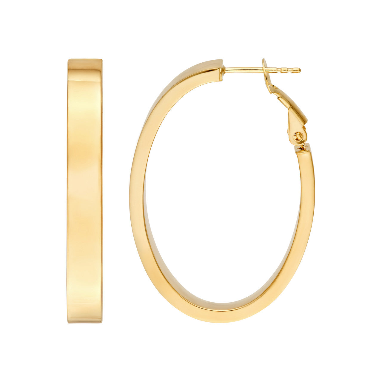 4x1.5mm Rectangle Tube Oval Hoop Earrings in 14K Yellow Gold