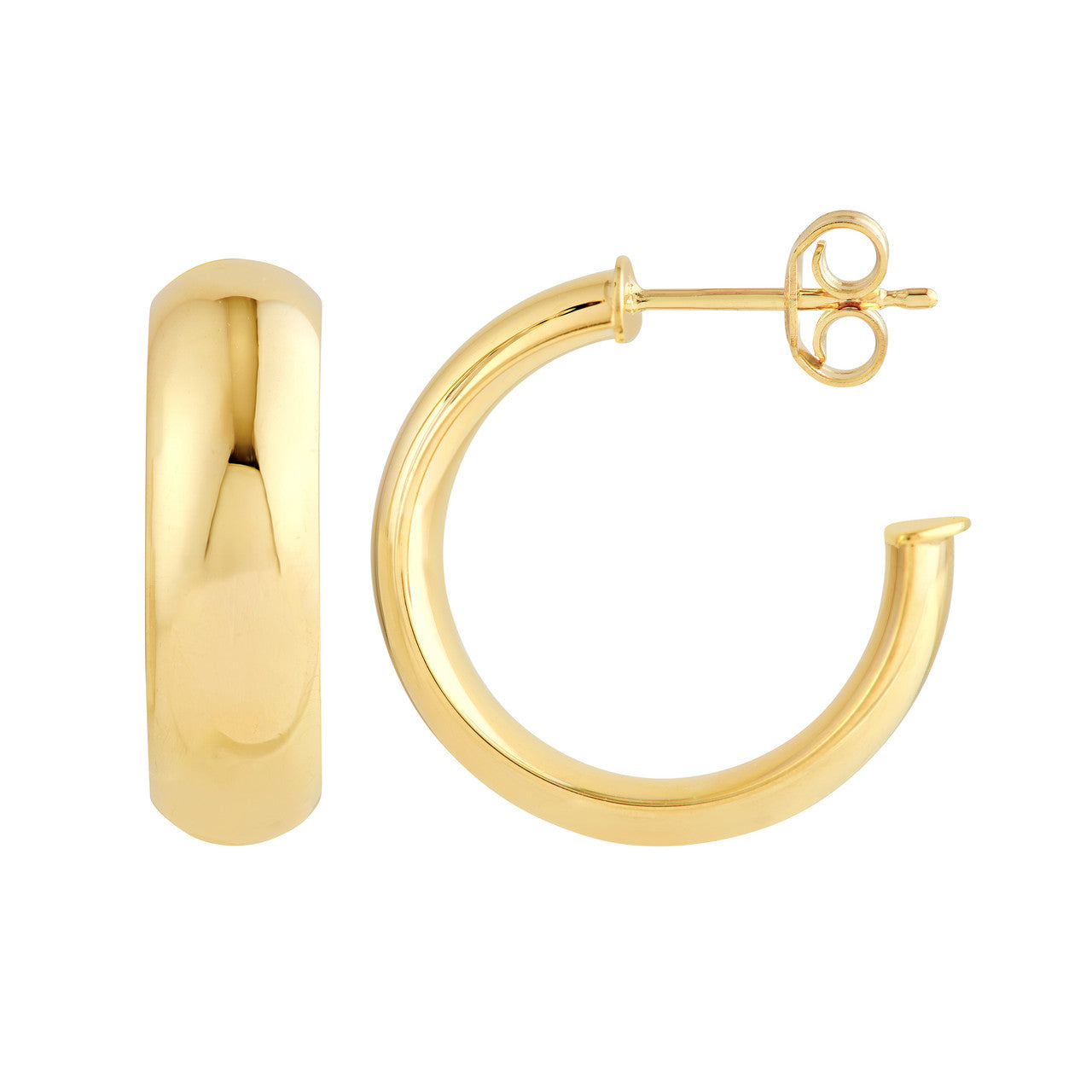 D-Tube Round Hoop Earrings 14K Gold