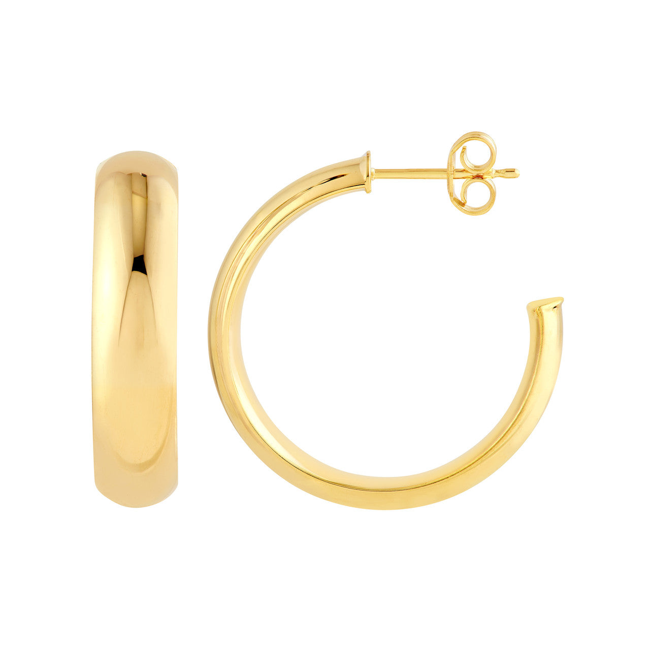 D-Tube Round Hoop Earrings 14K Gold