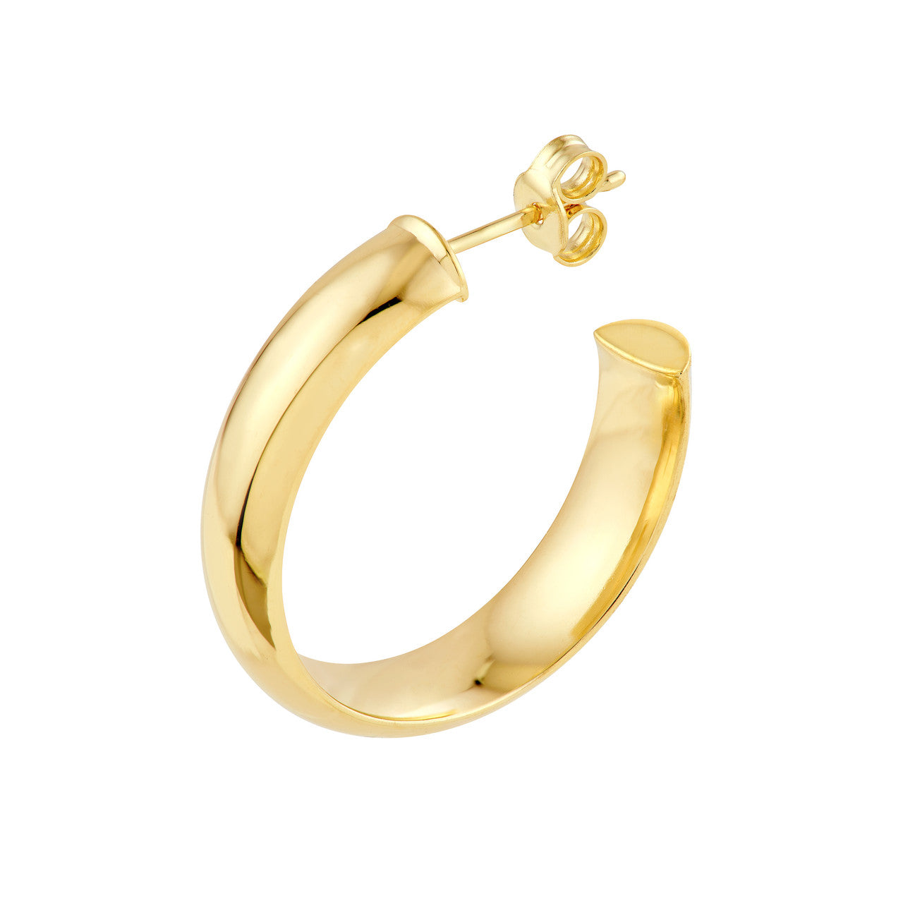 D-Tube Round Hoop Earrings 14K Gold