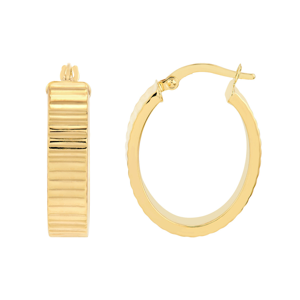 Ridged Rectangular Tube Hoop Earrings in 14K Yellow Gold