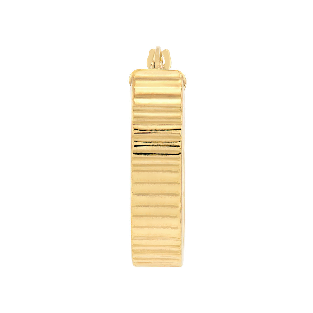 Ridged Rectangular Tube Hoop Earrings in 14K Yellow Gold