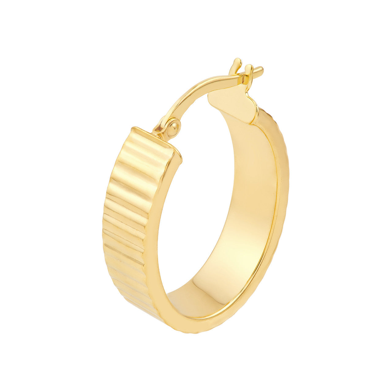 Ridged Rectangular Tube Hoop Earrings in 14K Yellow Gold