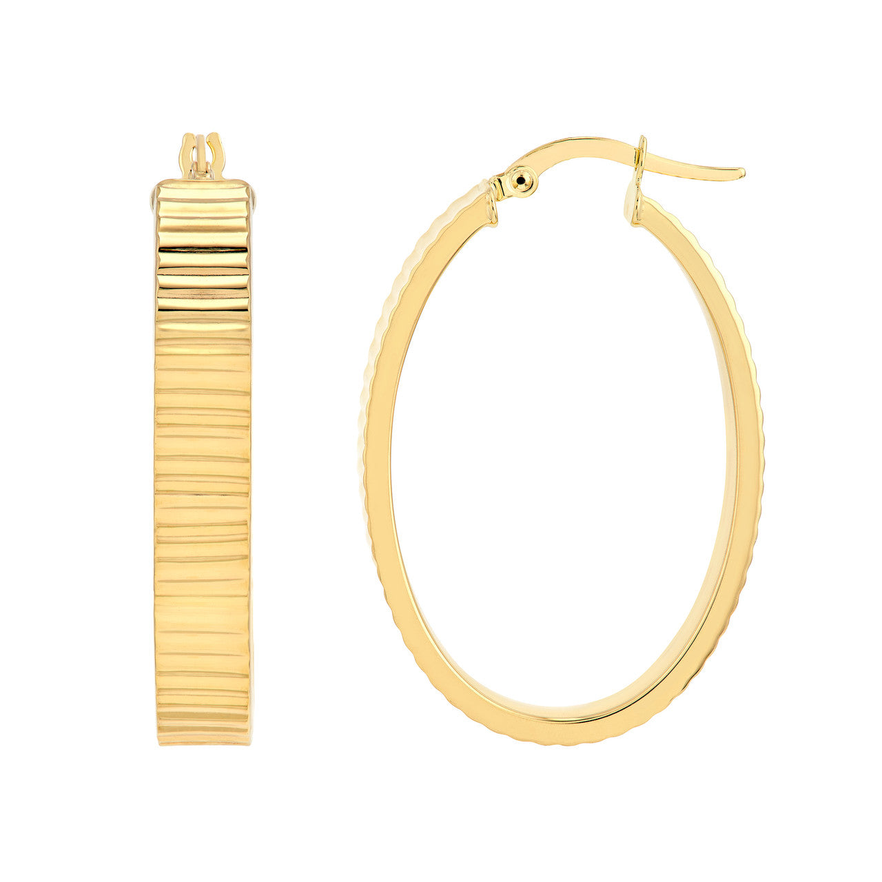 D/C Ridged Rectangle Tube Hoop Earrings in 14K Yellow Gold