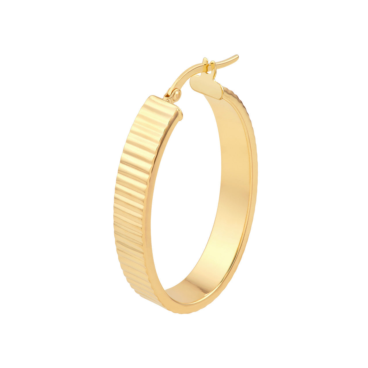 D/C Ridged Rectangle Tube Hoop Earrings in 14K Yellow Gold