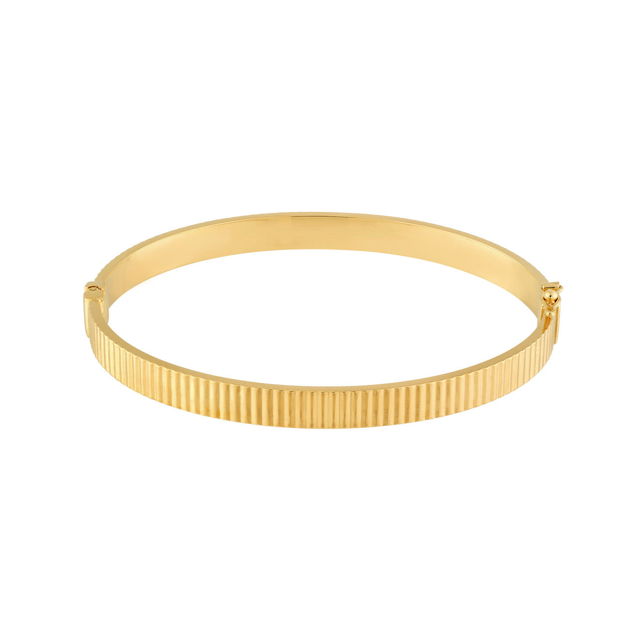 D/C Ridged Rectangle Tube Bangle Bracelet in 14K Yellow Gold