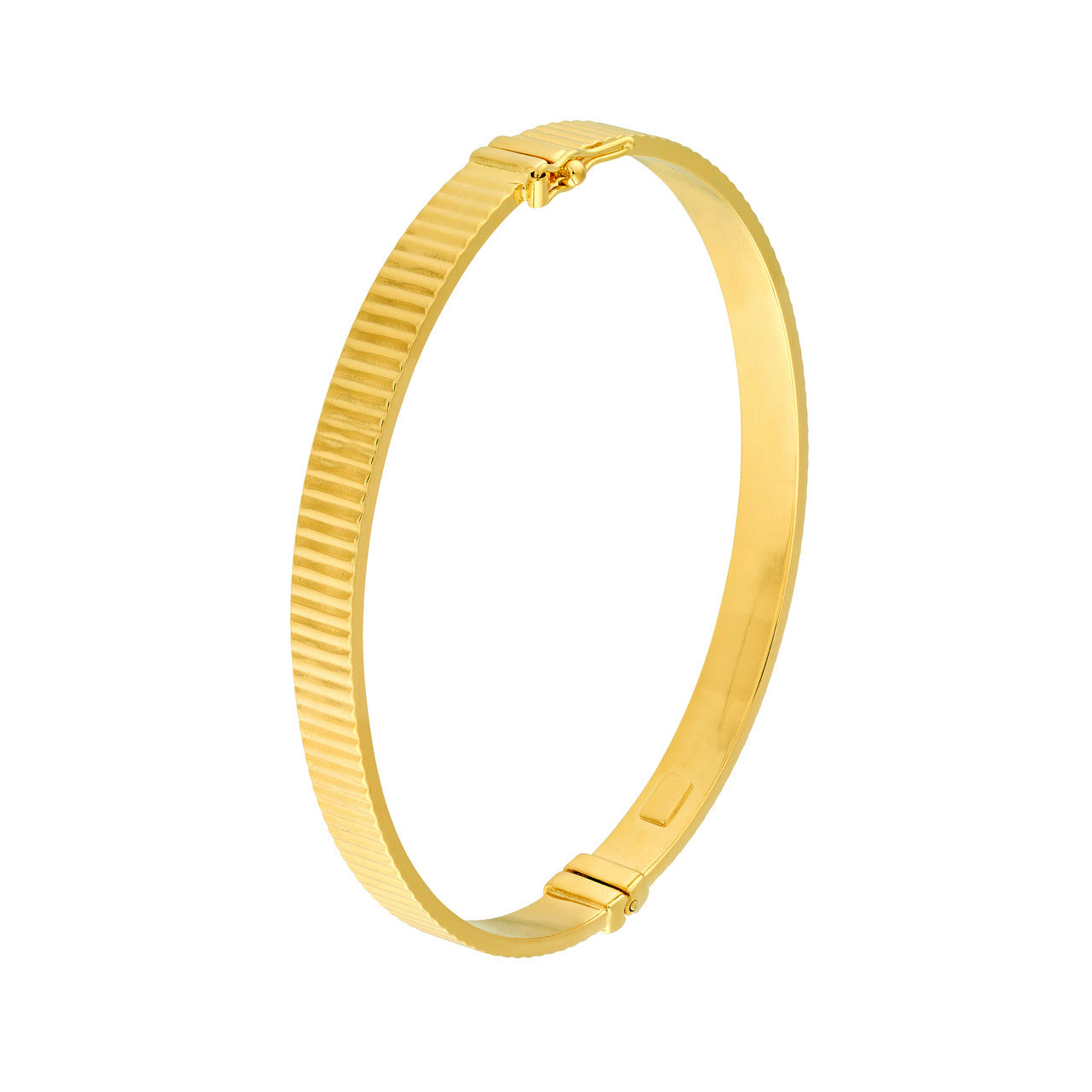 D/C Ridged Rectangle Tube Bangle Bracelet in 14K Yellow Gold
