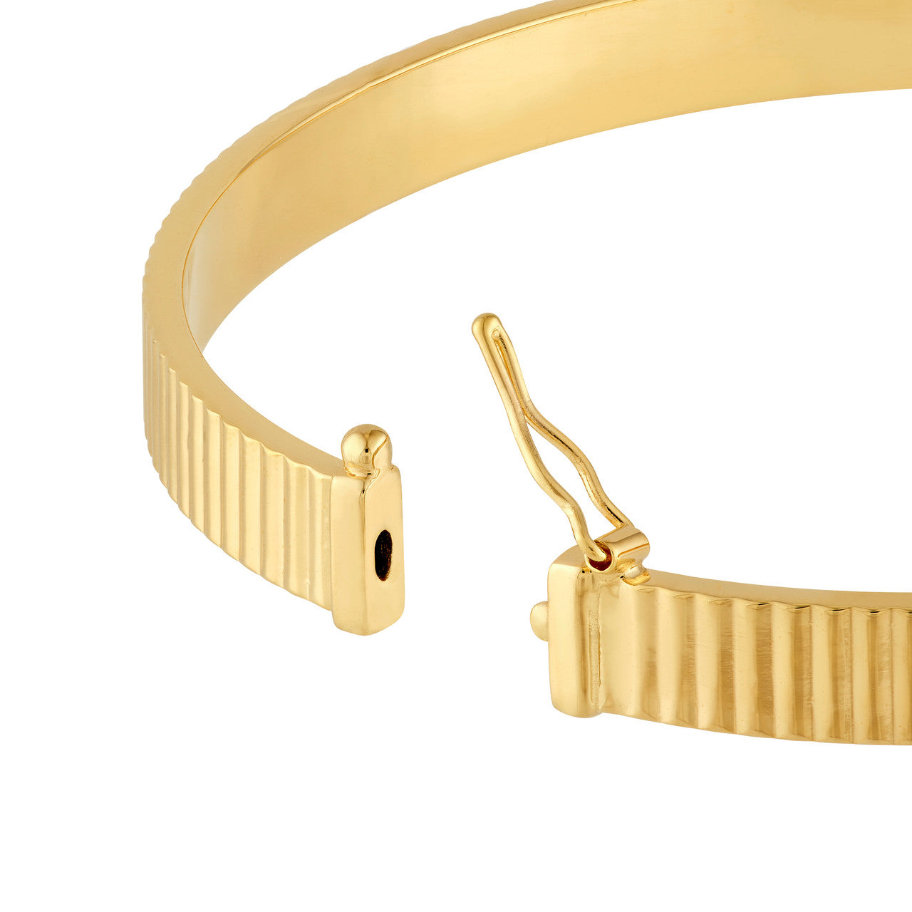 D/C Ridged Rectangle Tube Bangle Bracelet in 14K Yellow Gold