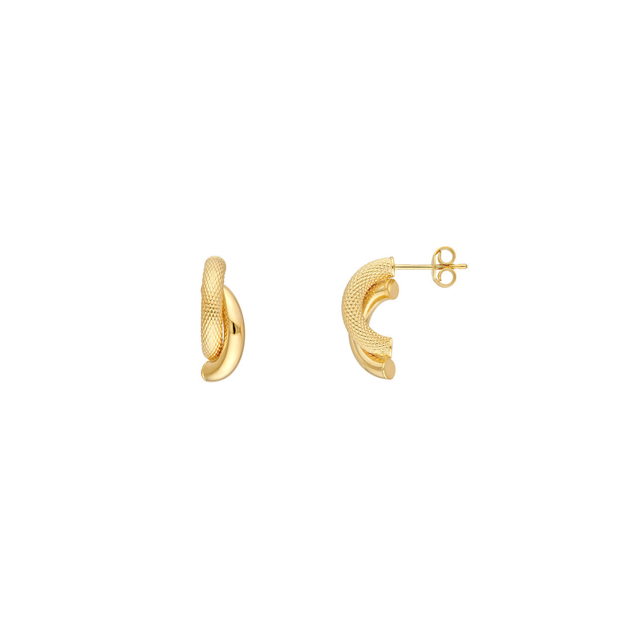 D/C and Polished Tube Stud Earrings in 14K Yellow Gold