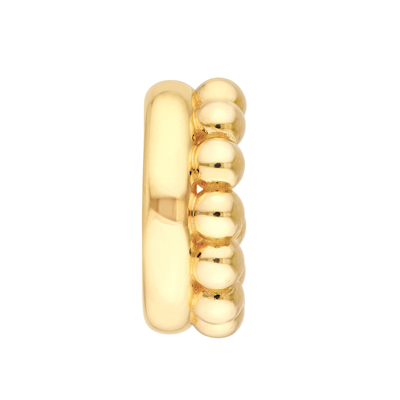 Beaded and Polished Open Hoop Earrings in 14K Yellow Gold