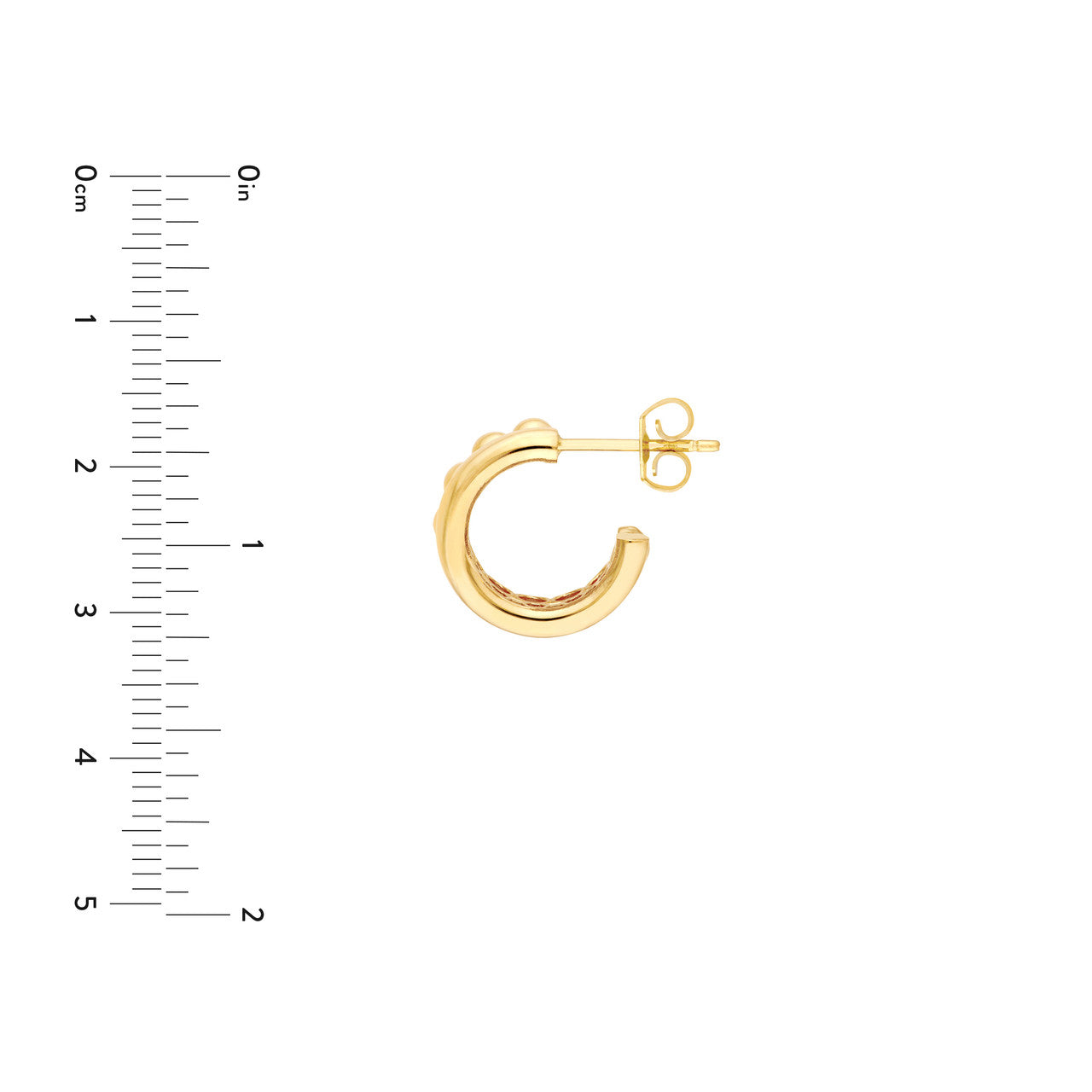 Beaded and Polished Open Hoop Earrings in 14K Yellow Gold