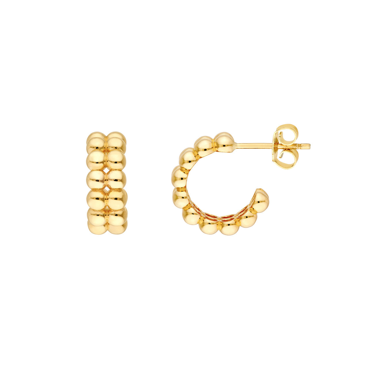 Double Row Beaded Hoop Earrings in 14K Yellow Gold