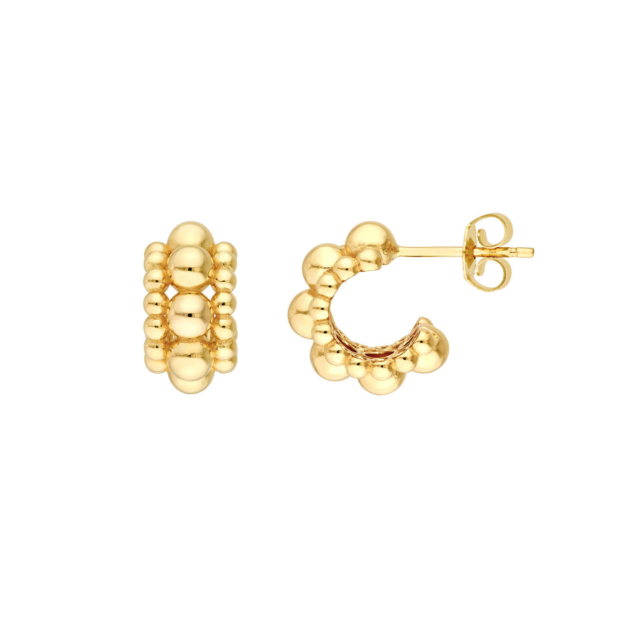 Triple Row Beaded Open Hoop Earrings in 14K Yellow Gold