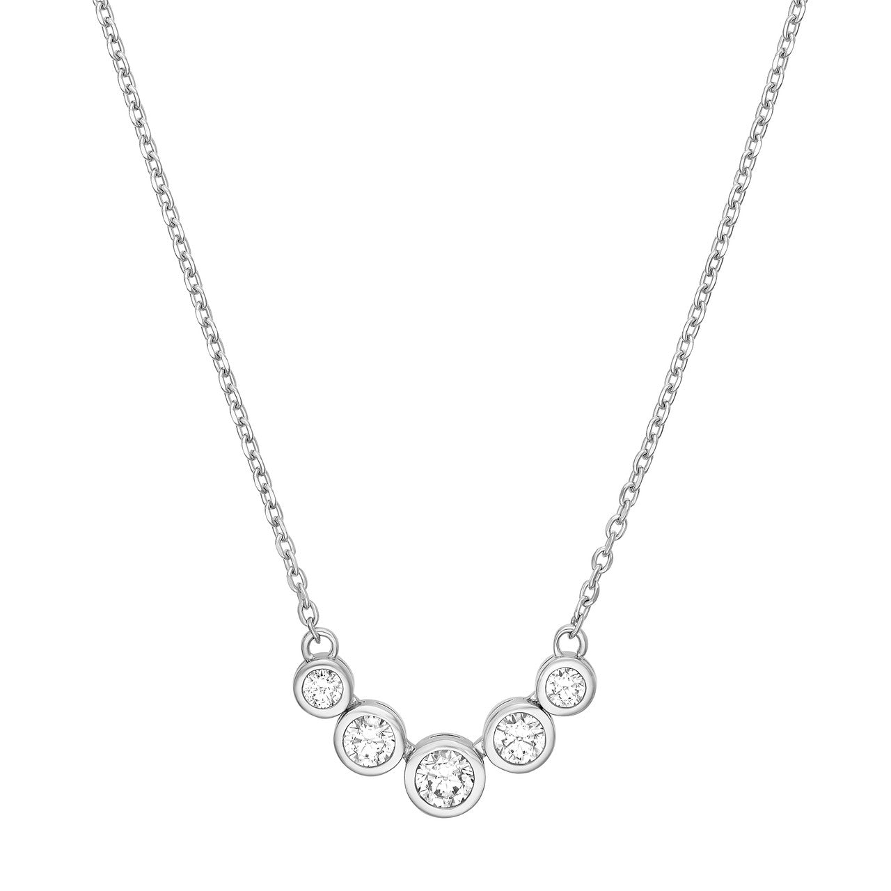 Bezel Set 5 Stone Graduated Diamond Necklace (3/4ctw) in 14K Yellow and White Gold