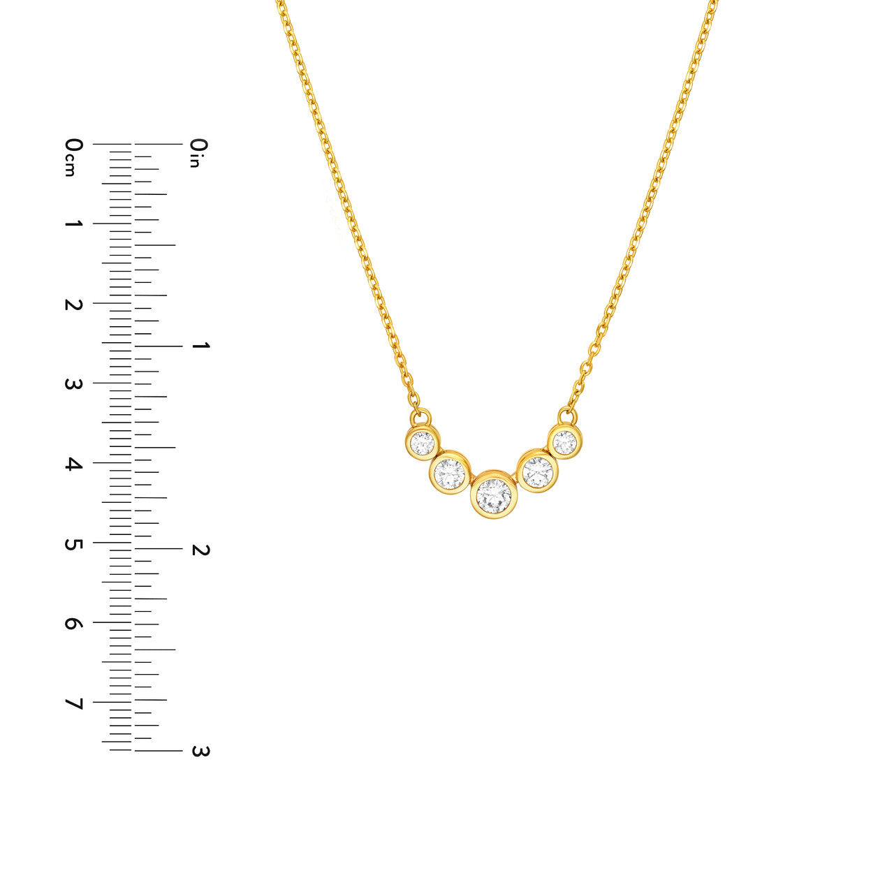 Bezel Set 5 Stone Graduated Diamond Necklace (3/4ctw) in 14K Yellow and White Gold