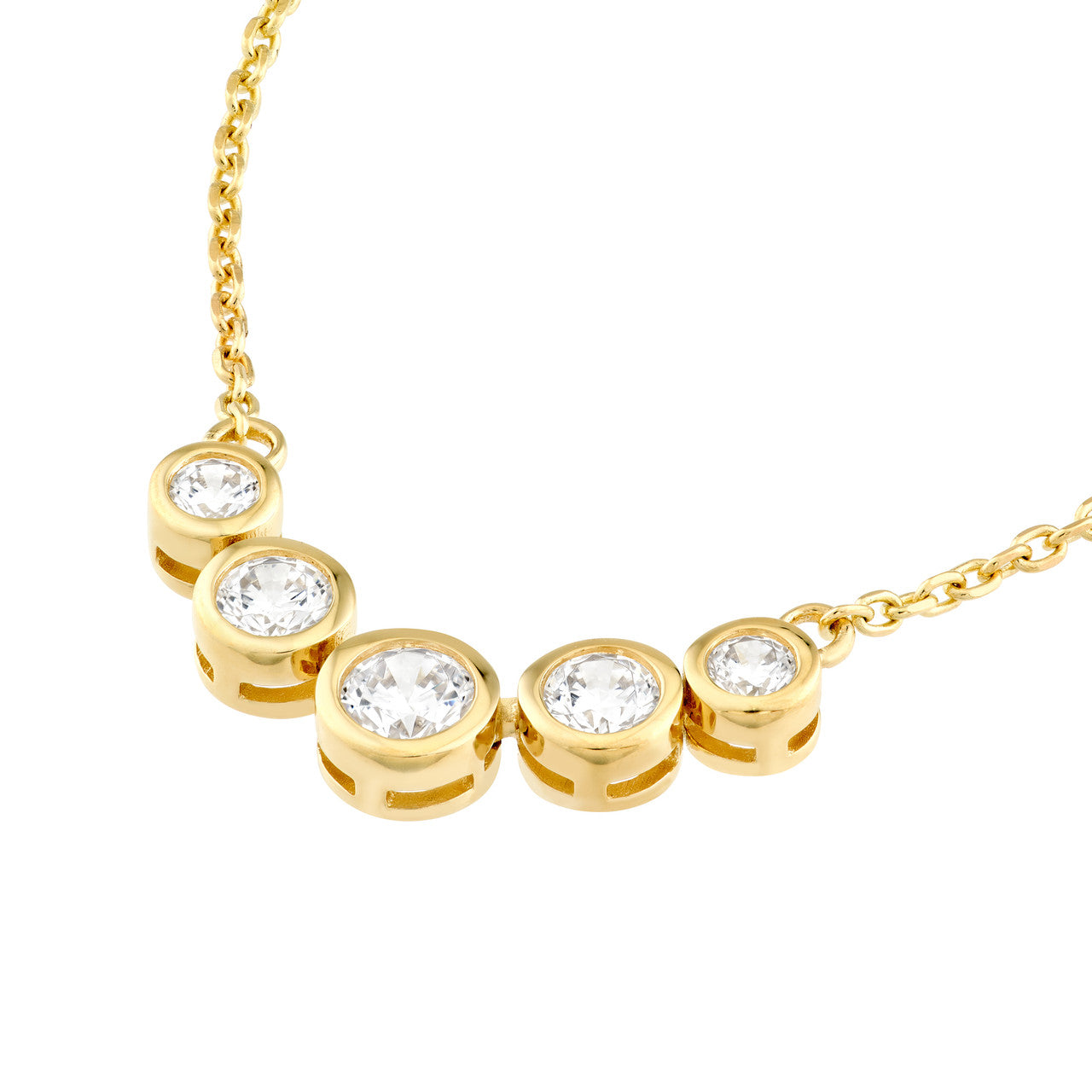 Bezel Set 5 Stone Graduated Diamond Necklace (3/4ctw) in 14K Yellow and White Gold