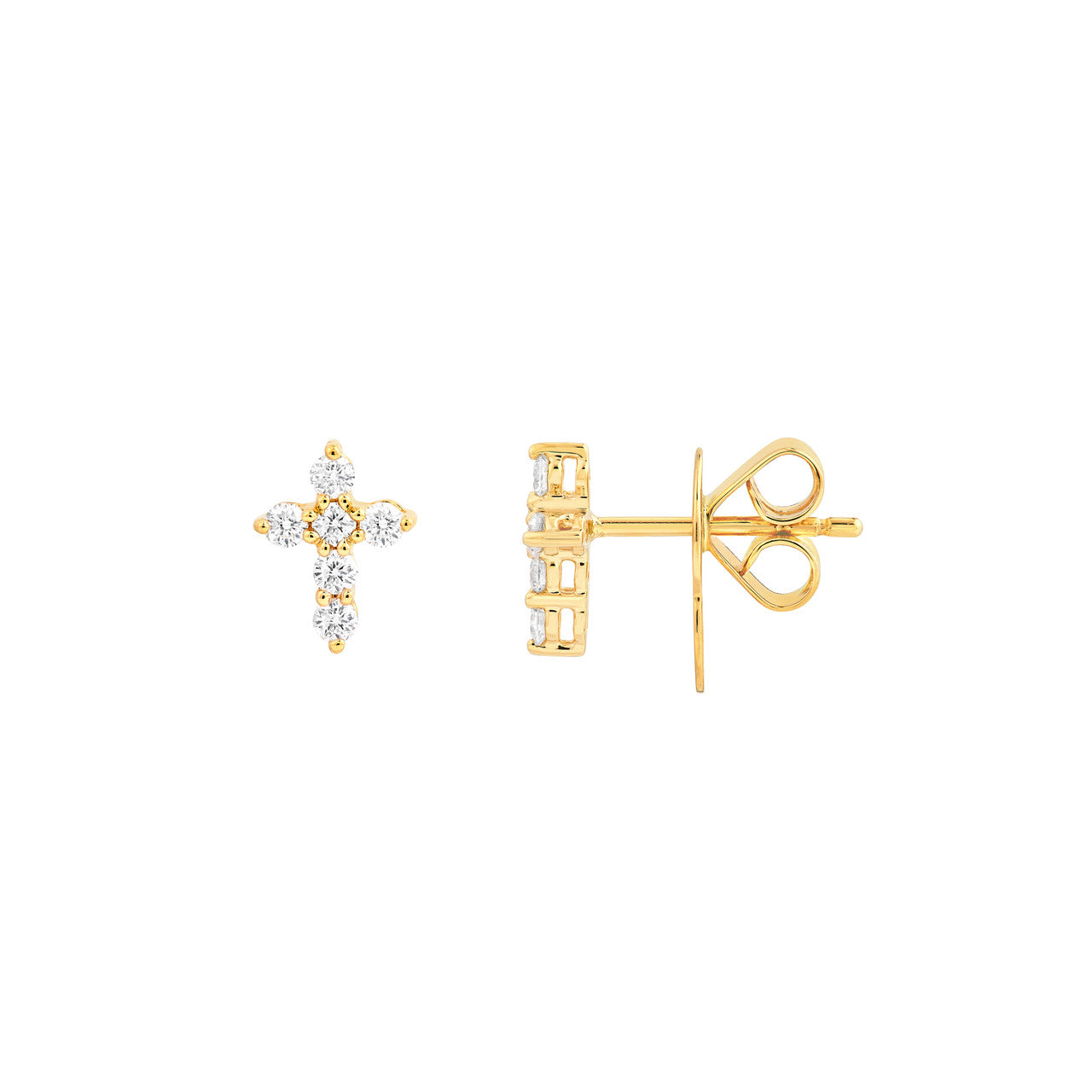 Diamond Cross Earrings 14K Gold