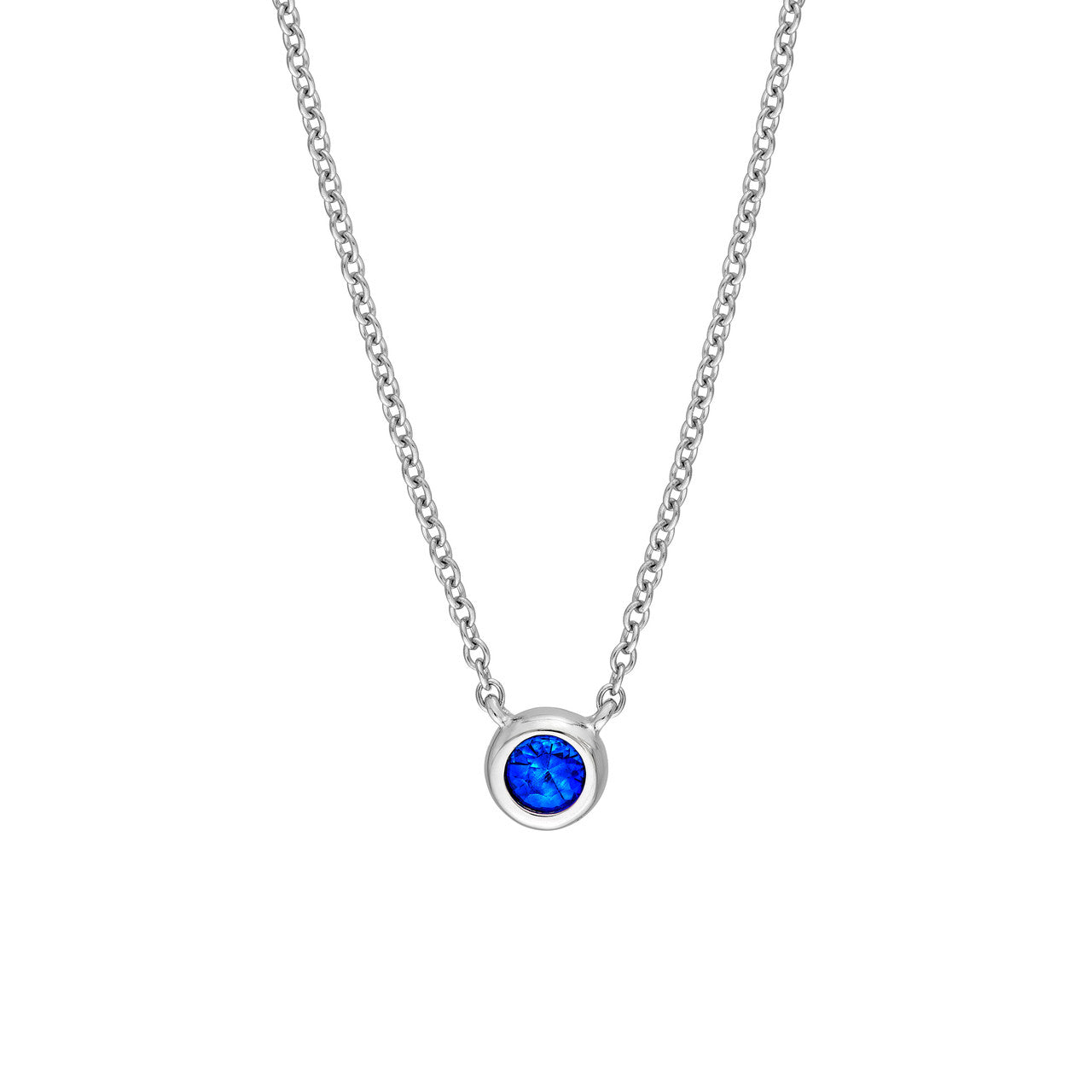 Sapphire Stone Bezel Necklace 14K White Gold