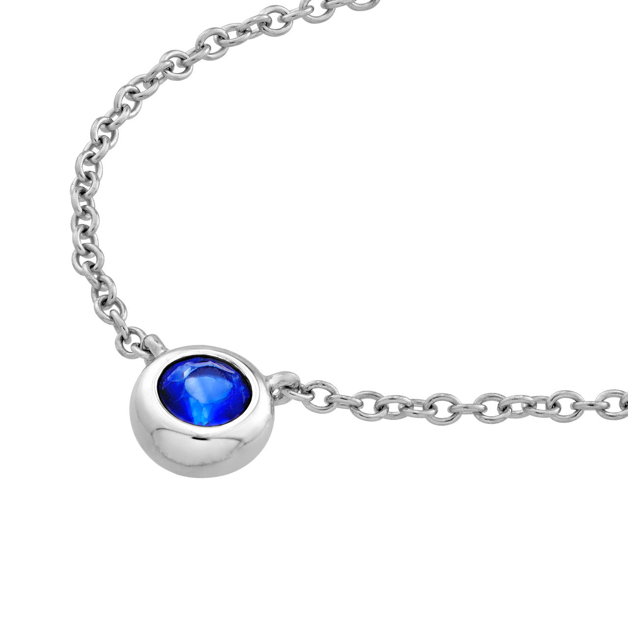 Sapphire Stone Bezel Necklace 14K White Gold