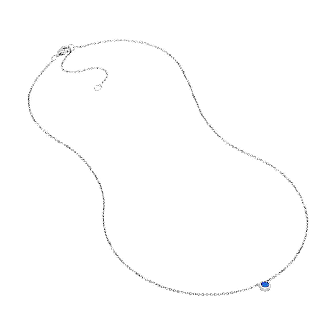 Sapphire Stone Bezel Necklace 14K White Gold