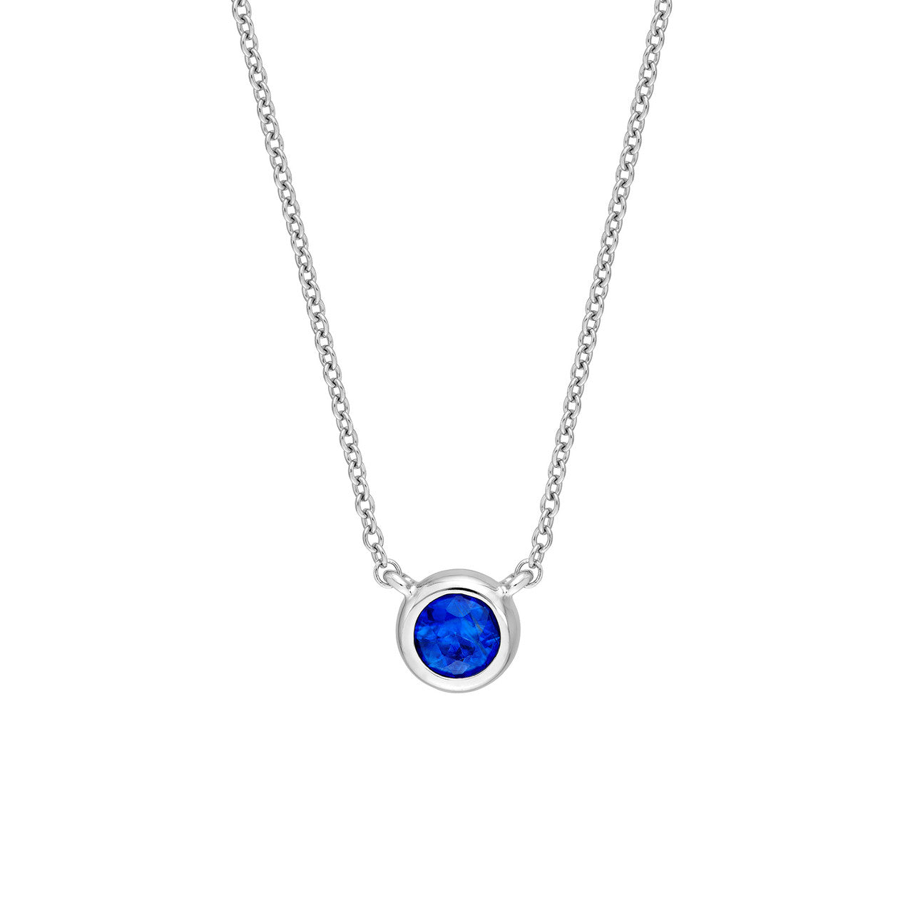 Sapphire Stone Bezel Necklace 14K White Gold