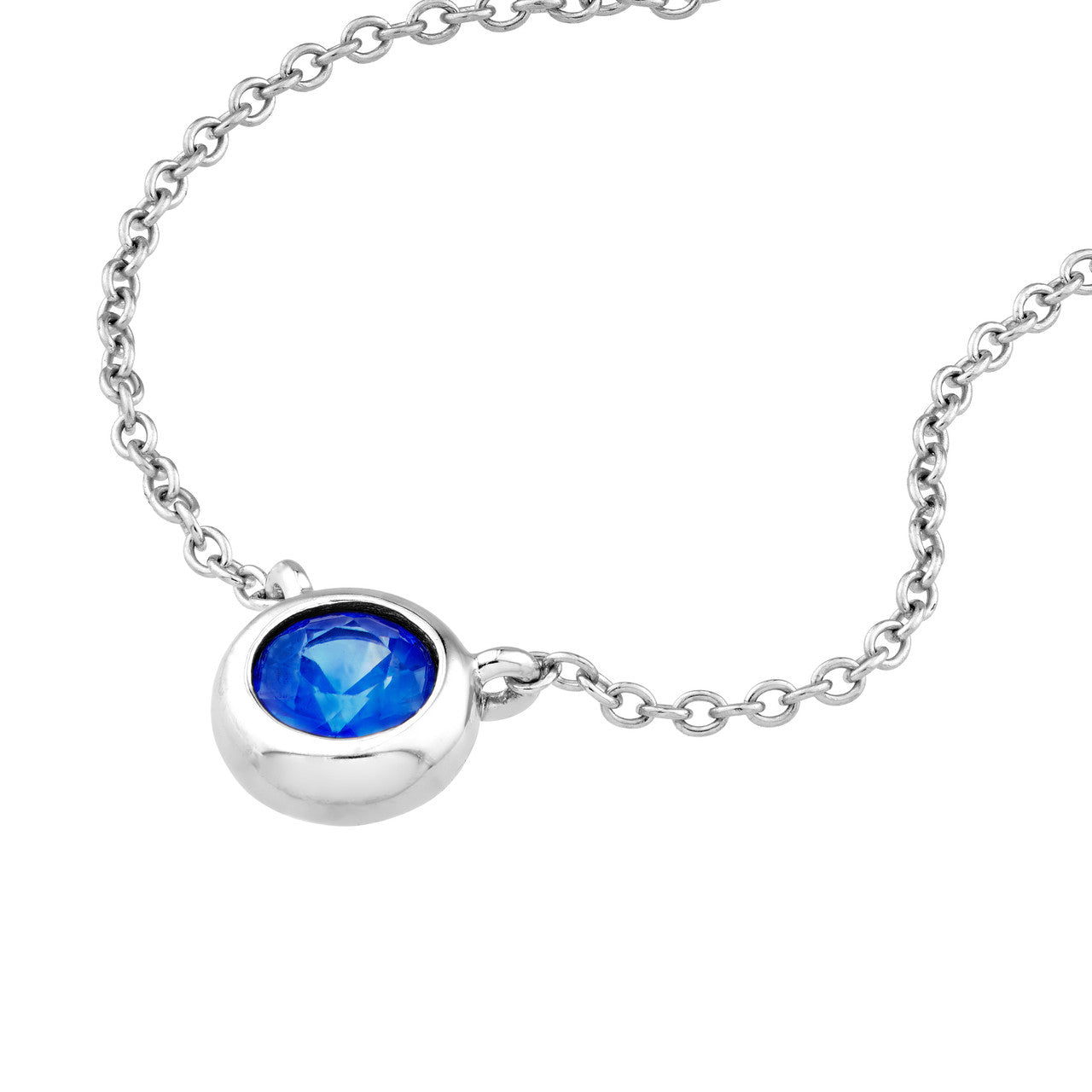 Sapphire Stone Bezel Necklace 14K White Gold