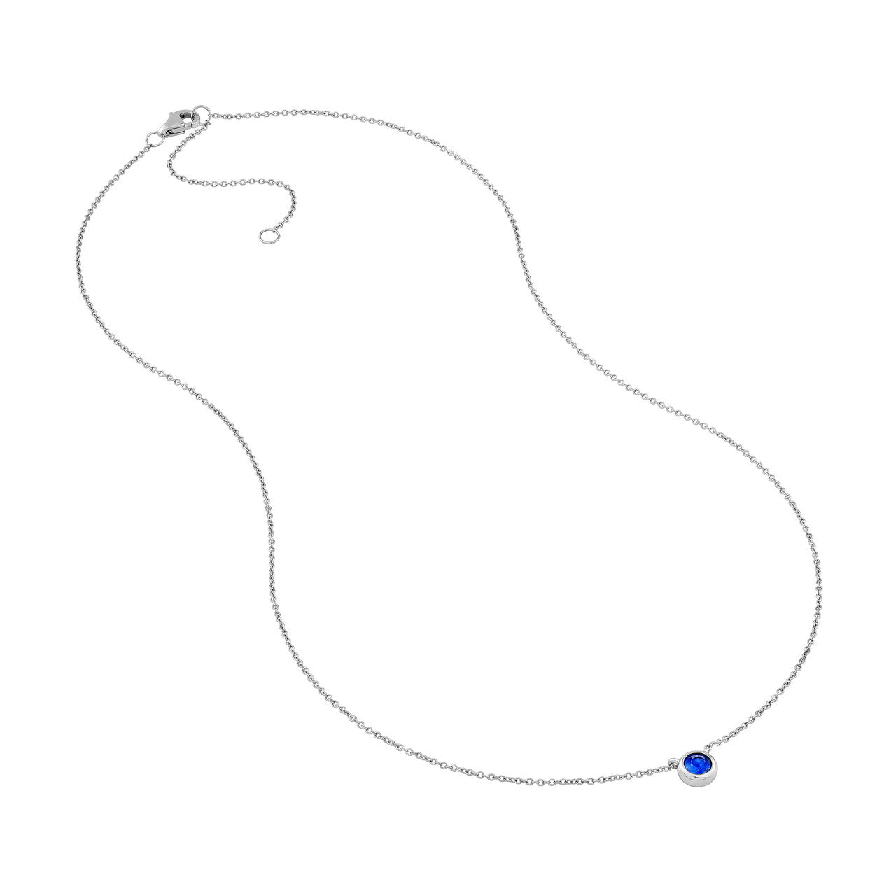 Sapphire Stone Bezel Necklace 14K White Gold