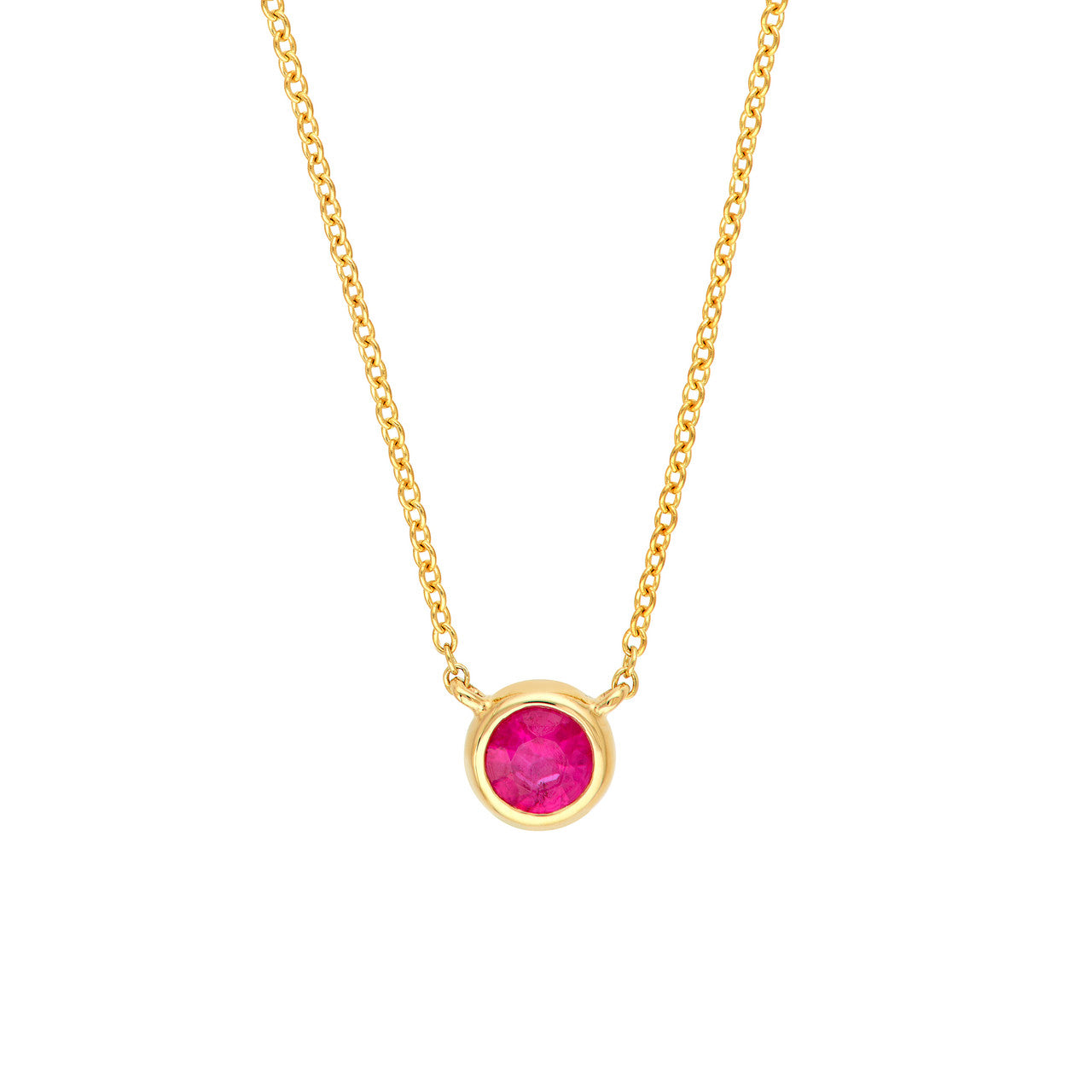 4mm Ruby Bezel Necklace in 14K Yellow Gold