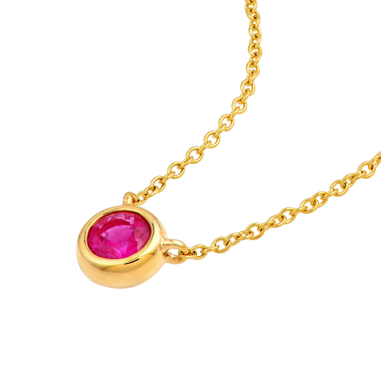 4mm Ruby Bezel Necklace in 14K Yellow Gold