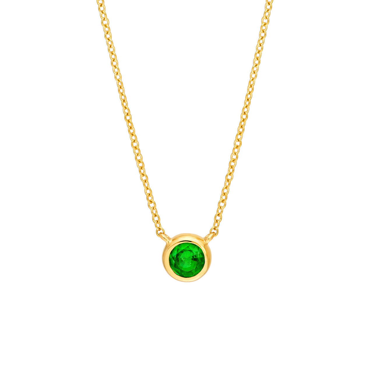 4mm Tsavorite Stone Bezel Necklace in 14K Yellow Gold