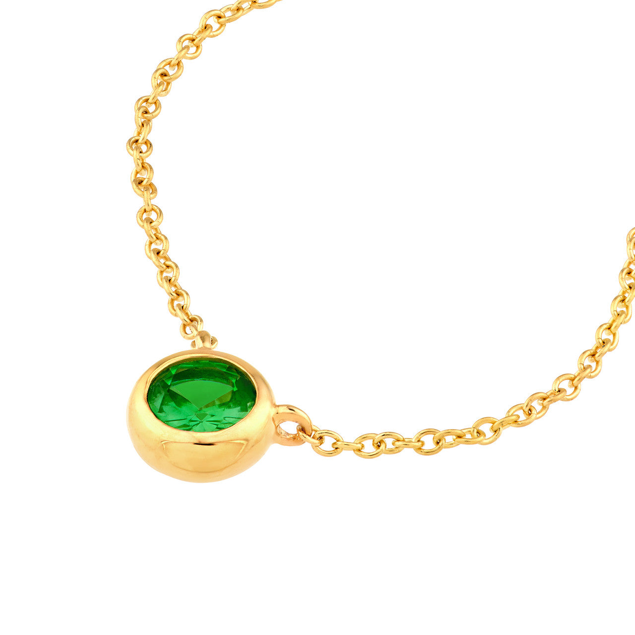 4mm Tsavorite Stone Bezel Necklace in 14K Yellow Gold