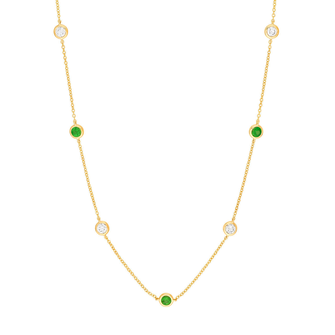 Diamond & Gemstone Bezel Station Necklace 14K Yellow Gold