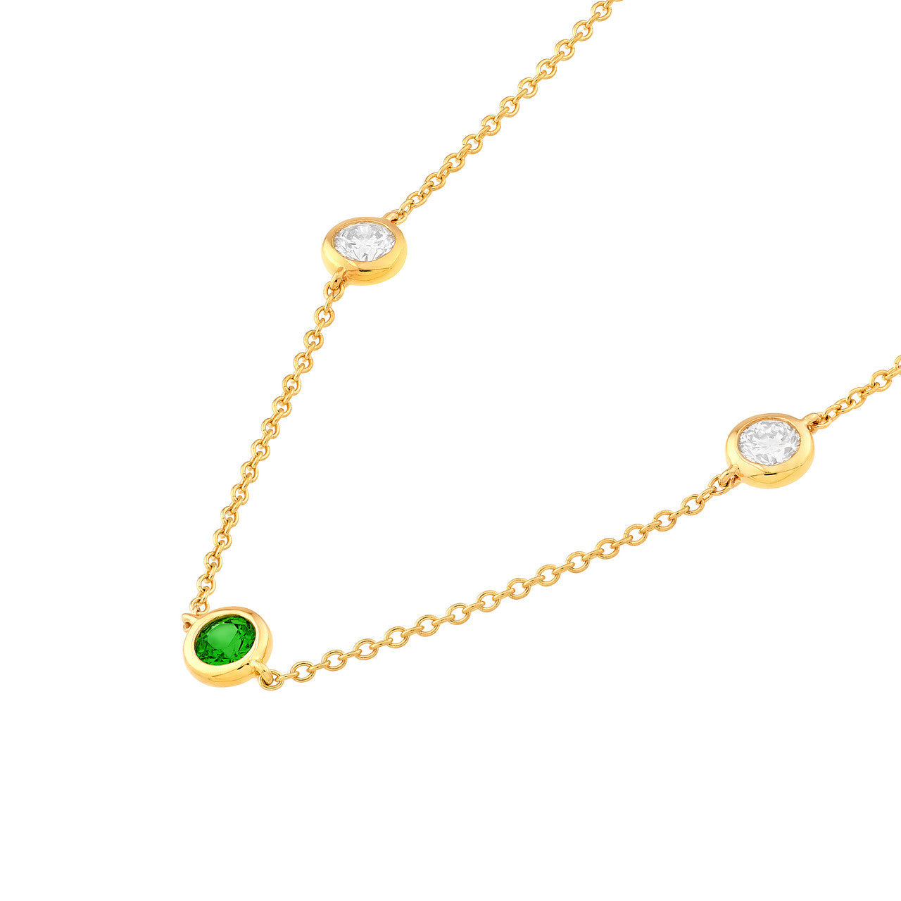 Diamond & Gemstone Bezel Station Necklace 14K Yellow Gold