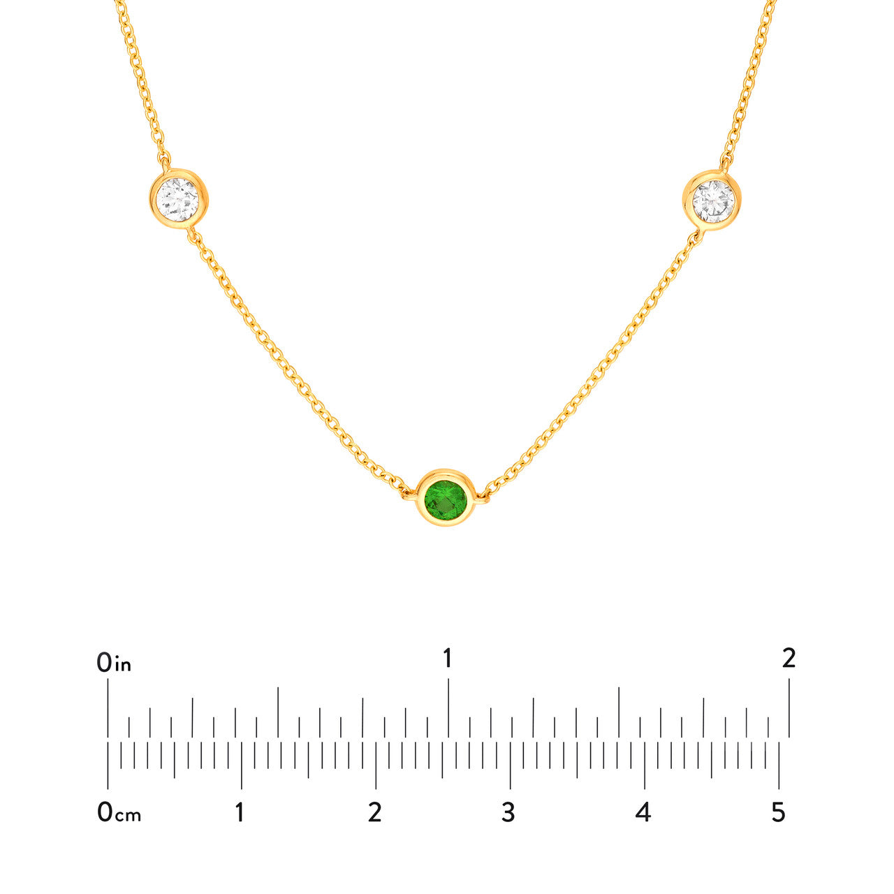 Diamond & Gemstone Bezel Station Necklace 14K Yellow Gold