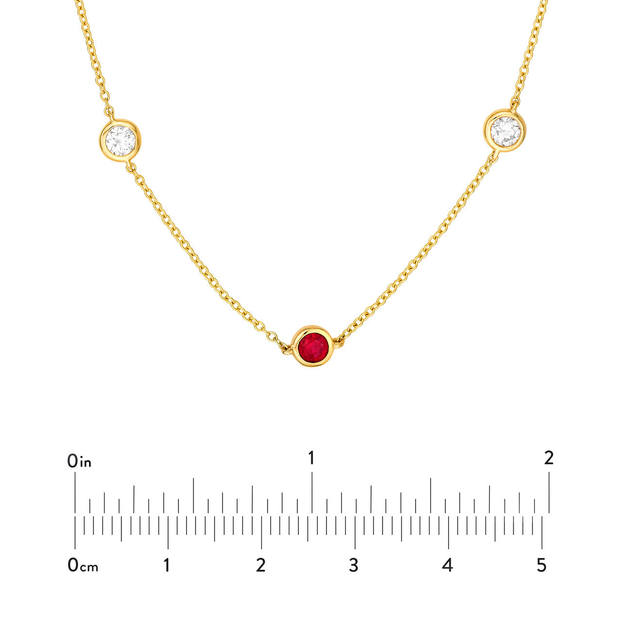 Diamond & Gemstone Bezel Station Necklace 14K Yellow Gold